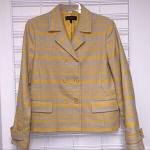 Talbots Yellow/Beige Striped Double Breasted Fully Lined Jacket w/Pockets Sz 12